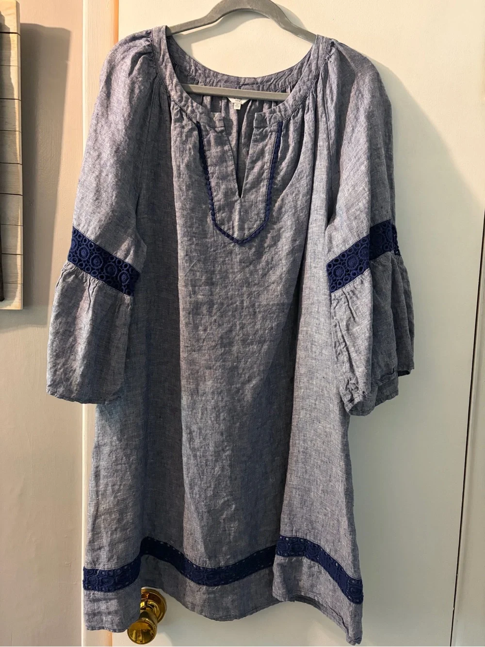 Crown &Ivy Blue Dress with Navy Trim 2X linen - Picture 1 of 6